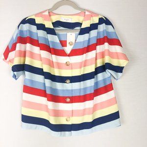 Elodie Rainbow Striped Button Down Blouse Sz M NWT